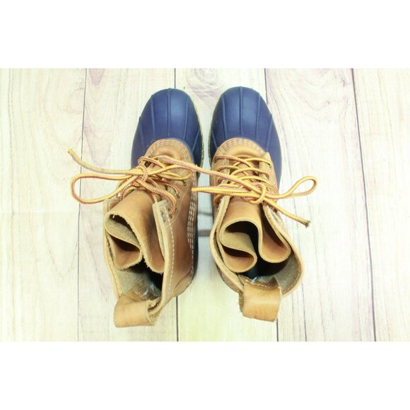 LL Bean Blue Leather 8" Lace Up Unlined Ankle Duck Boots Round Toe Size 7 M - Picture 7 of 10